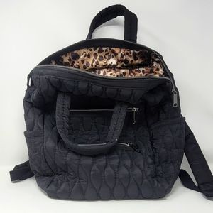 Black and animal print backpack with zip pouches Womens soft adjustable